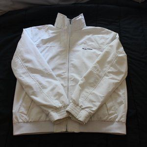 All White Tommy Hilfiger Jacket With Hoodie.